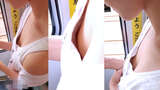 [eros2836 Nipple Glimpse] A young girl with small breasts who peeks at her braless breasts from above and gets her delicious-looking nipples photographed on the train