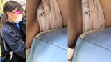 [eros2927 Seated Panty Shot] A girl in short pants is filmed from directly below while sitting on a chair wearing a white patterned P with her barely hidden.