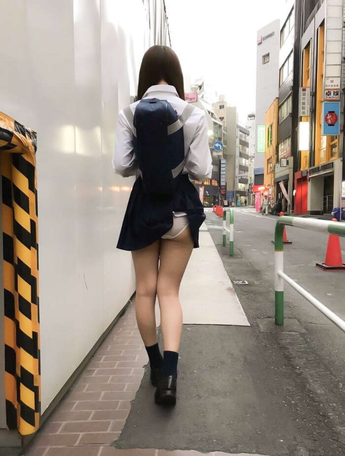 Erotic images of a high school girl carrying a bag flashing her panties 2th image