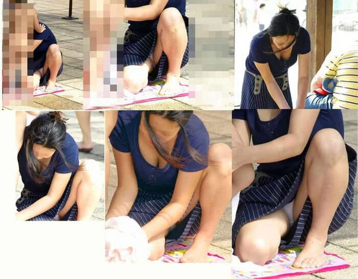 Street Photos of Moms with Kids Caught Up in Their Children's Carelessness: Glimpses of Cleavage and Nipple Glimpses Vol.2 10th image